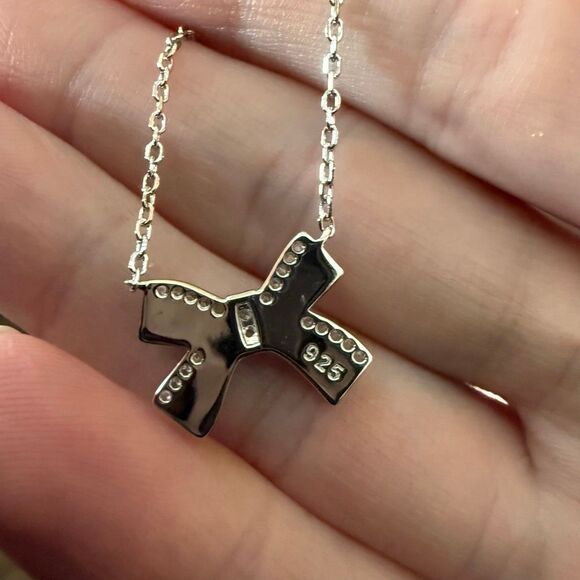 Sterling Silver White Opal and CZ Bow Adjustable Necklace New - Picture 6 of 6